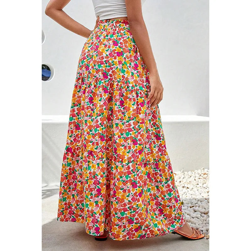 Bohemian Maxi Skirts High Waist Colorful Printed Loose A-line