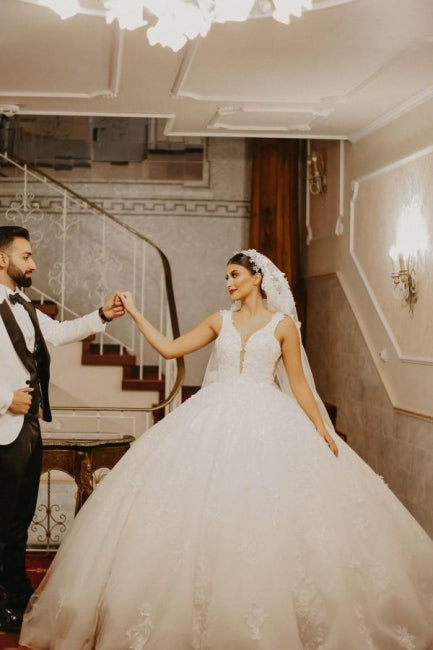 Beautiful Ball Gown Ivory Cap sleeves Floor length Wedding Dress - Fashionpara