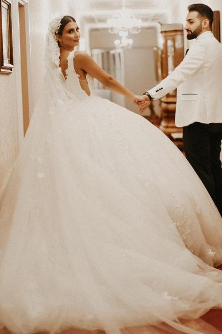Beautiful Ball Gown Ivory Cap sleeves Floor length Wedding Dress - Fashionpara