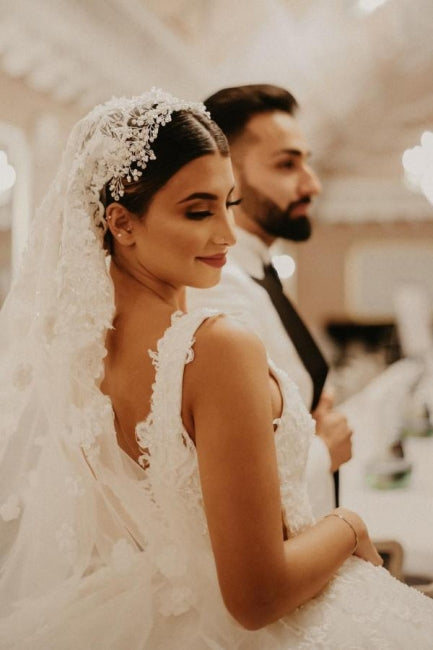 Beautiful Ball Gown Ivory Cap sleeves Floor length Wedding Dress - Fashionpara