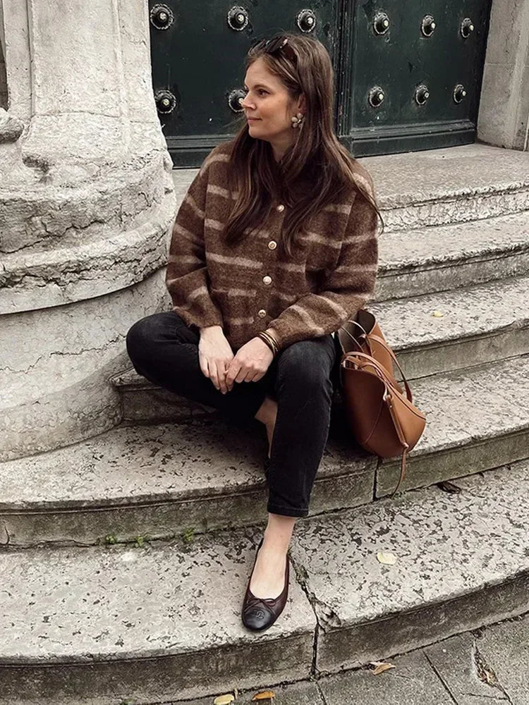 Striped Single Breasted Pocket Cardigan