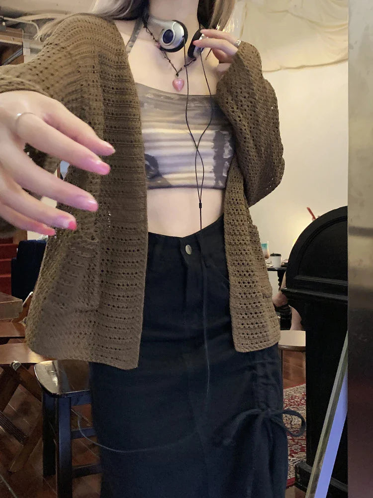 Hollow Out Sunscreen Knitting Summer Thin Sling Loose Ladies Coats - Fashionpara