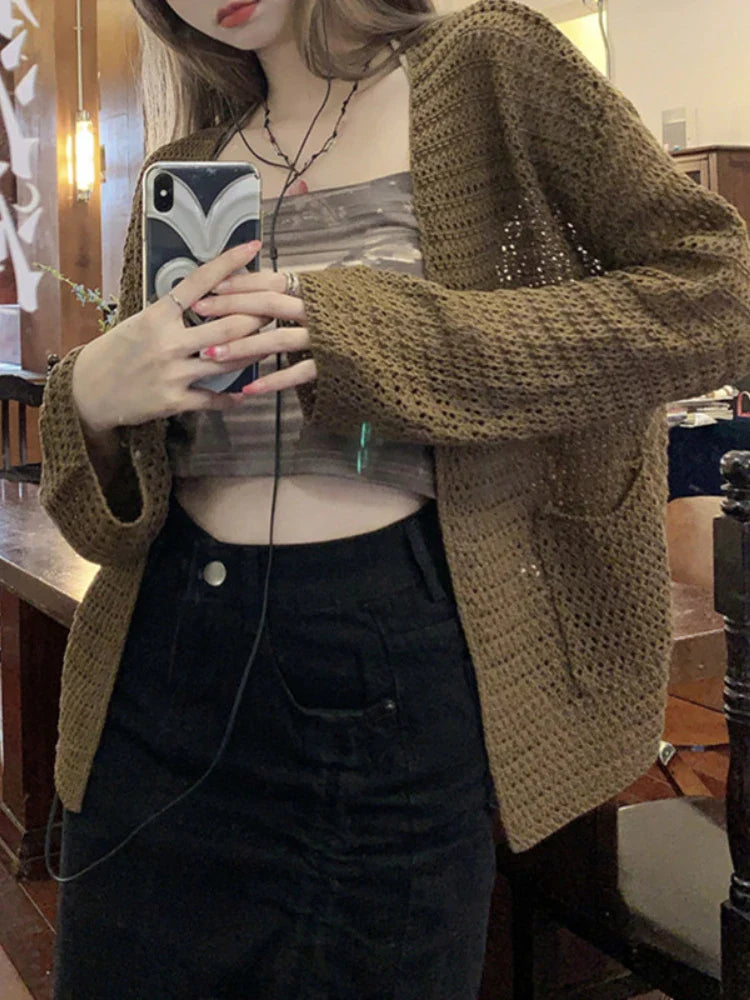 Hollow Out Sunscreen Knitting Summer Thin Sling Loose Ladies Coats - Fashionpara