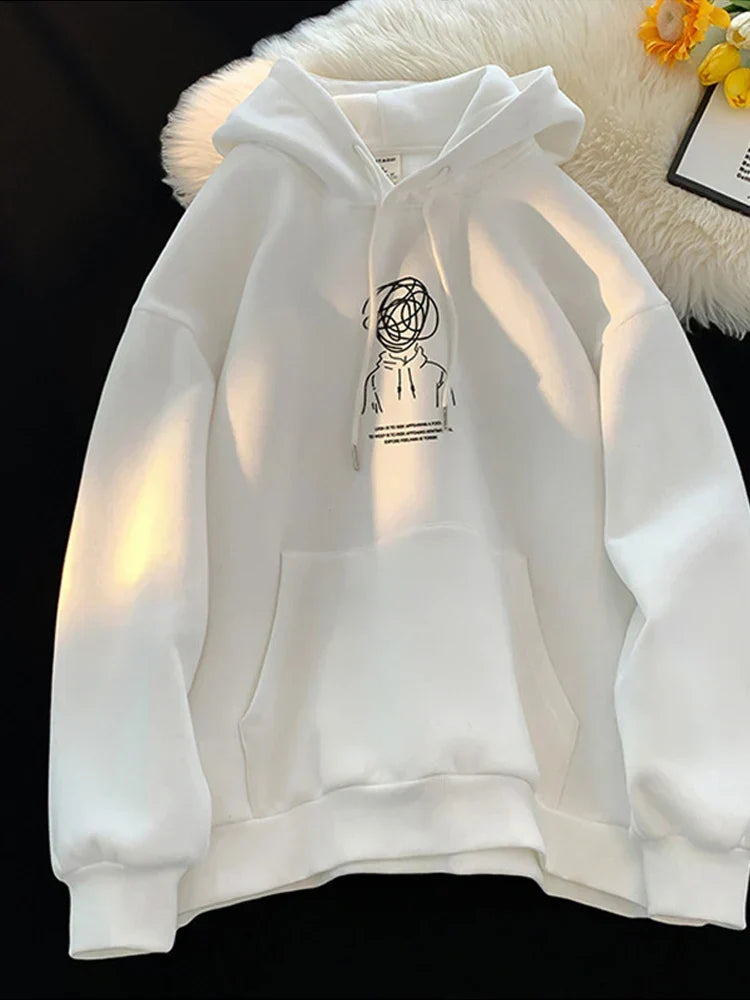 Cartoon Brainstorm Print Hip Hop Hoodie WHITE / M(40-50KG)