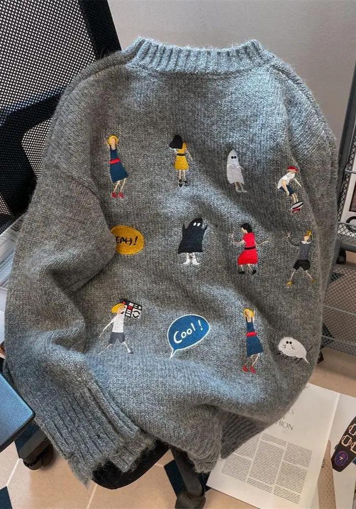 Cartoon Embroidered Knitted Sweater 3