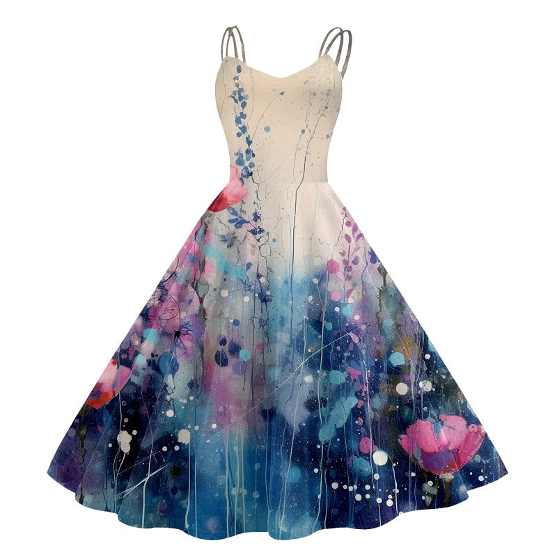 Double Strap Sweetheart Neck Fit and Flare A-Line Midi Dress