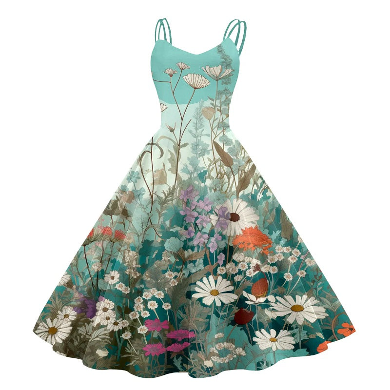 Double Strap Sweetheart Neck Fit and Flare A-Line Midi Dress - View 2