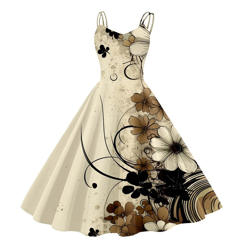 Double Strap Sweetheart Neck Fit and Flare A-Line Midi Dress - View 4