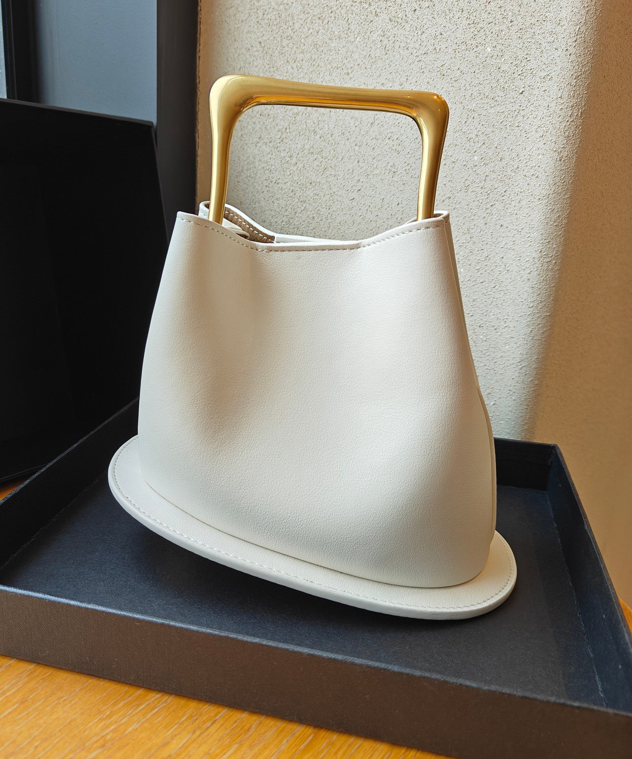 Casual Beige Calf Leather Tote Handbag