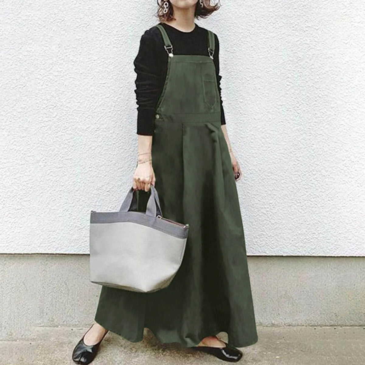 Pinafore Bib-Front Suspender A-Line Maxi Dress 8
