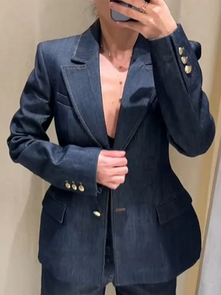 Denim Jacket High Waist Jeans Office Two Piece Set