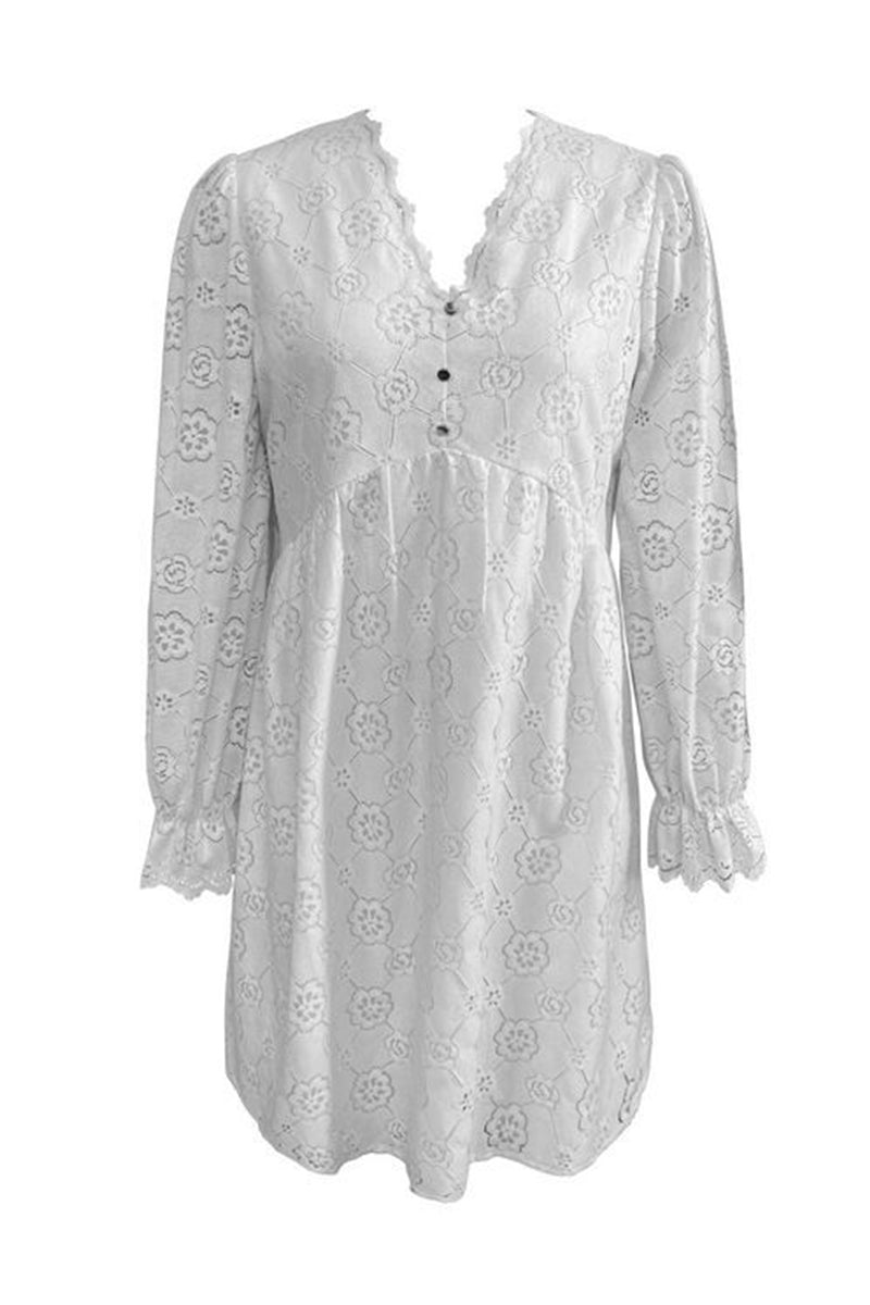 Casual Hook Flower Buttons V Neck A Line Dresses - Fashionpara