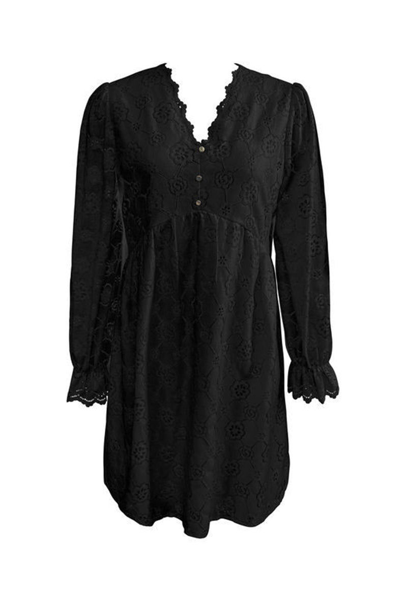 Casual Hook Flower Buttons V Neck A Line Dresses - Fashionpara