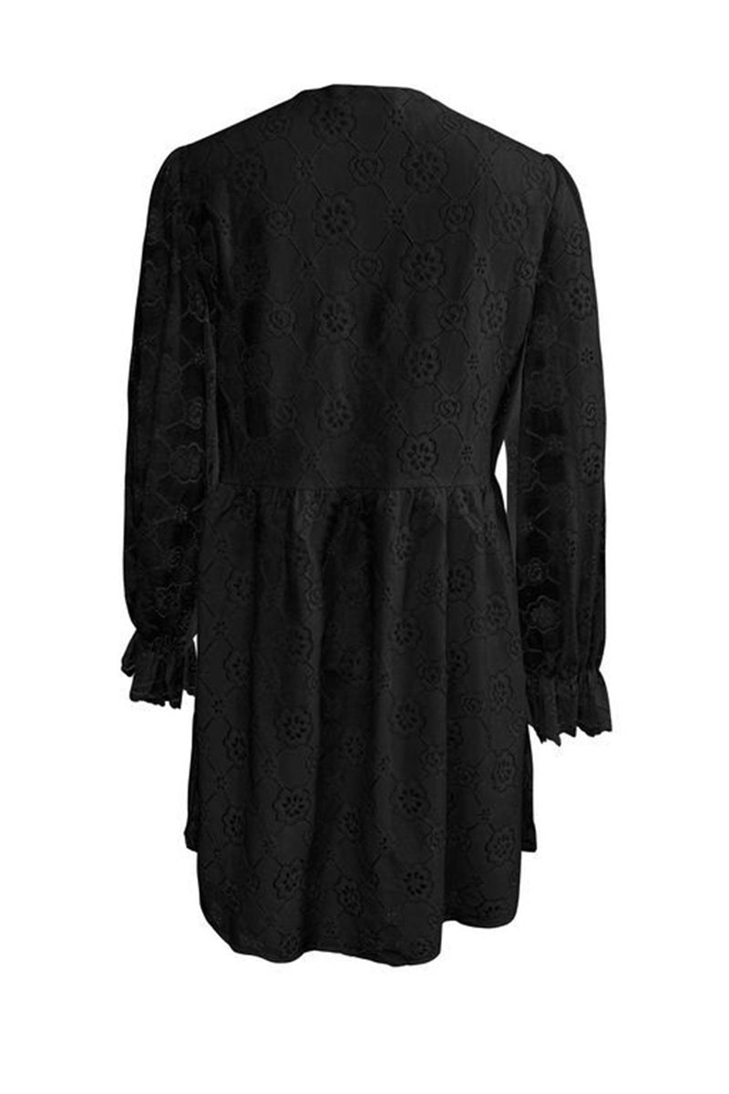 Casual Hook Flower Buttons V Neck A Line Dresses - Fashionpara