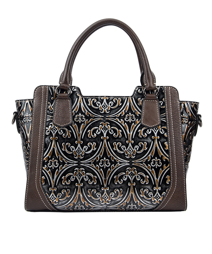 Silver Large Leather Calf Tote Casual Embossed Capacity Handbag