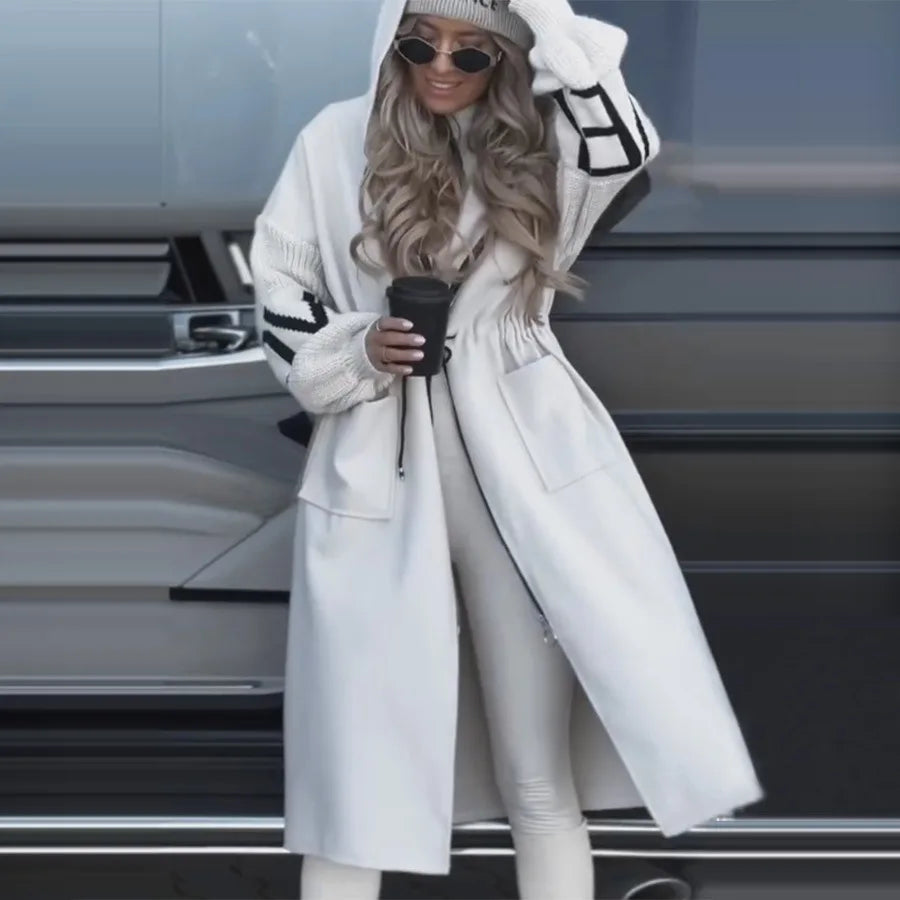 Casual Long Patchwork Lace-Up Overcoat