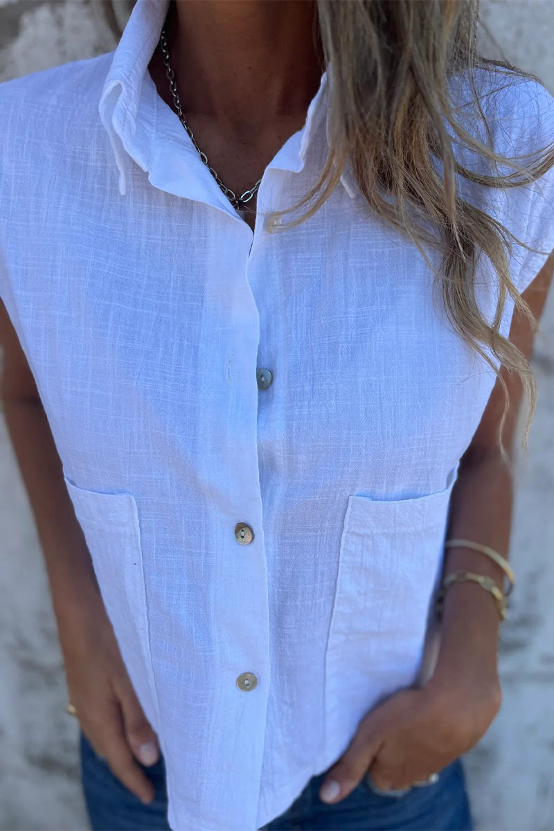Casual Pocket Buttons Turndown Collar Blouses(4 Colors)