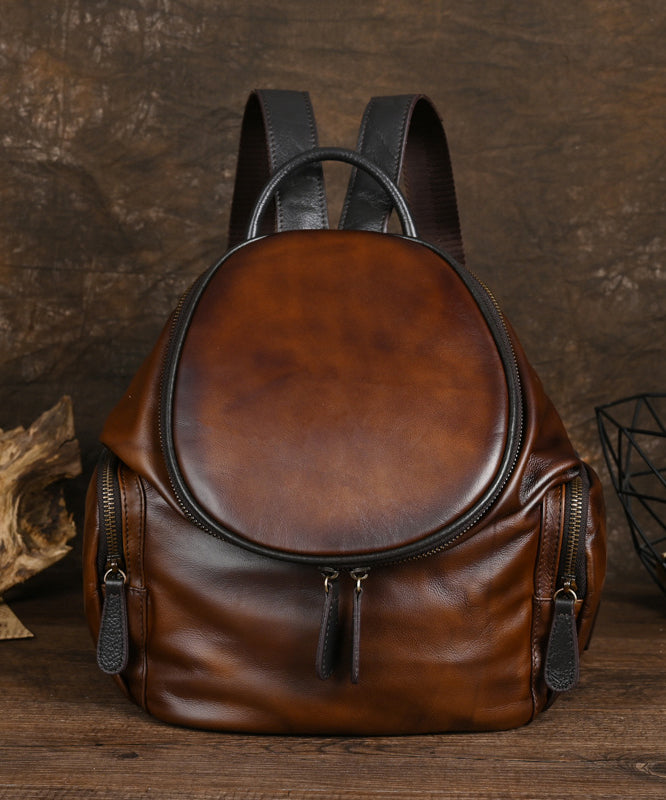 Retro Capacity Casual Calf Yellow Large Backpack Leather Bag