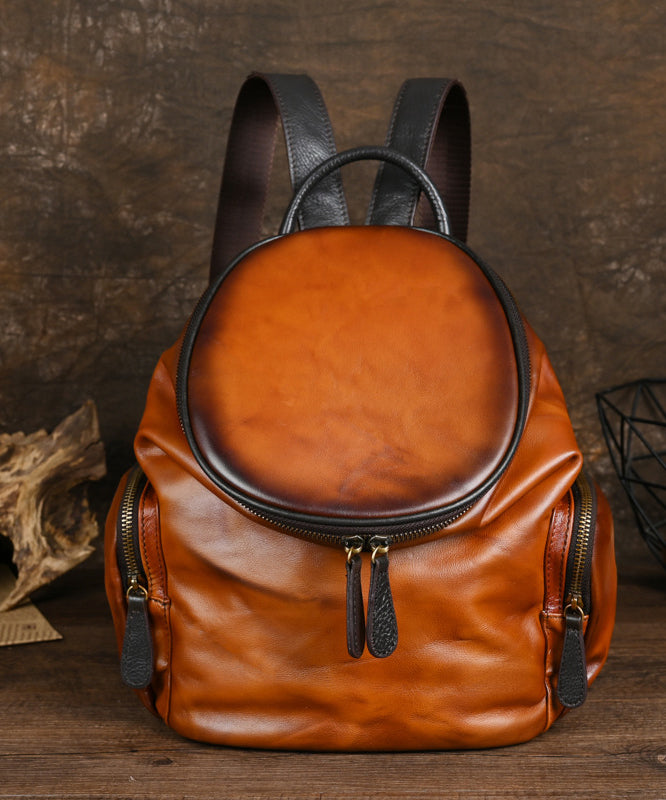 Retro Capacity Casual Calf Yellow Large Backpack Leather Bag