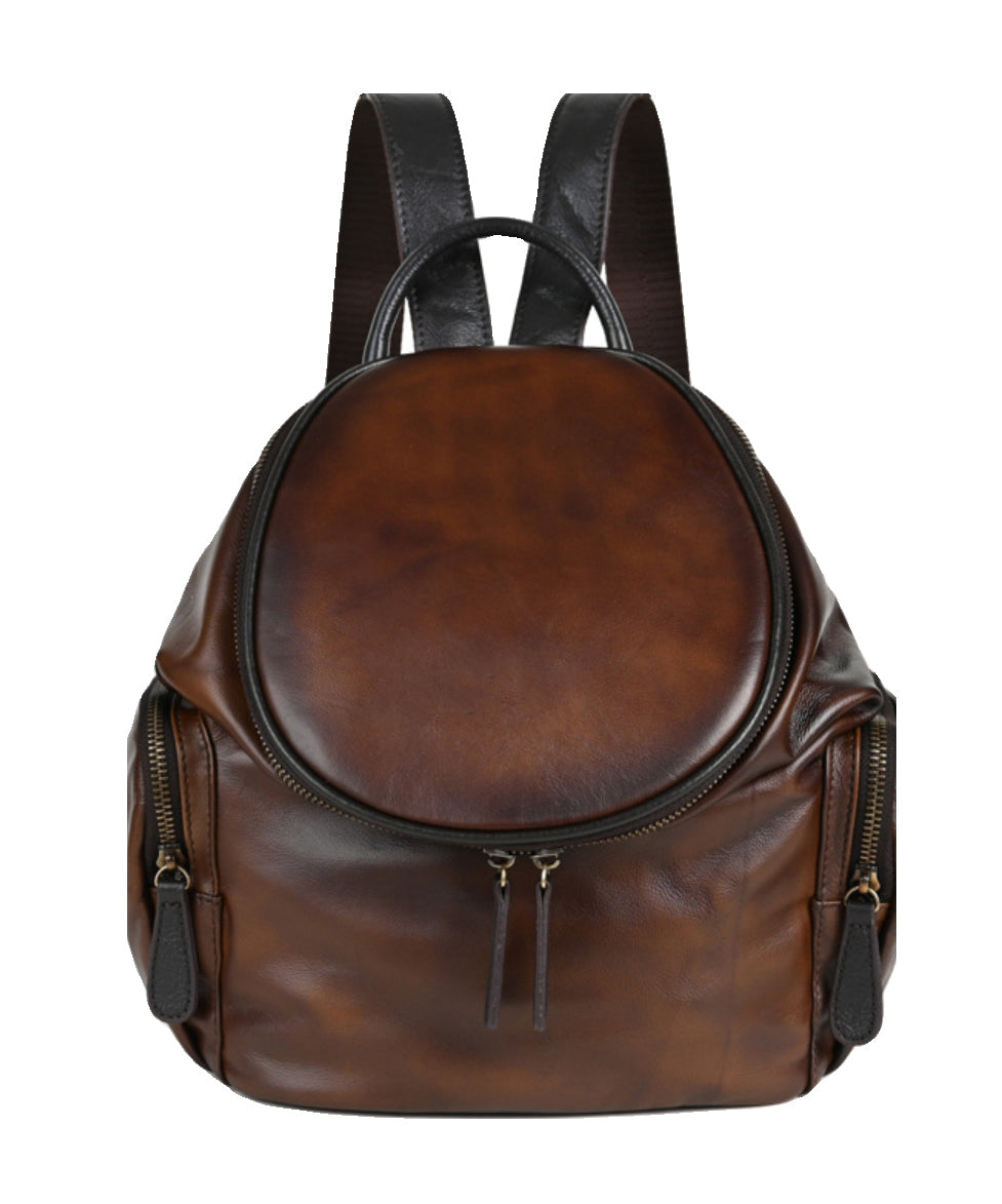 Retro Capacity Casual Calf Yellow Large Backpack Leather Bag