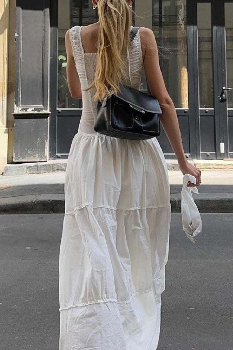 Casual Ruched Square Neck Long Dresses