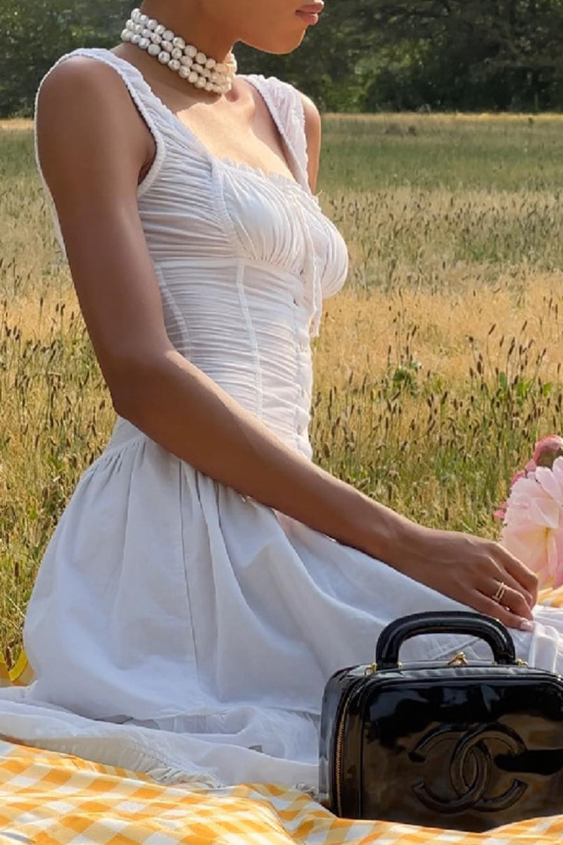 Casual Ruched Square Neck Long Dresses