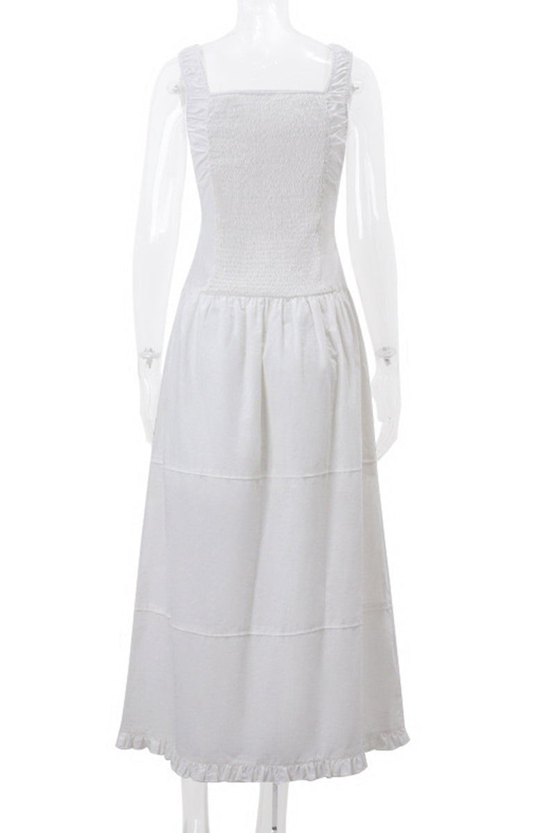 Casual Ruched Square Neck Long Dresses