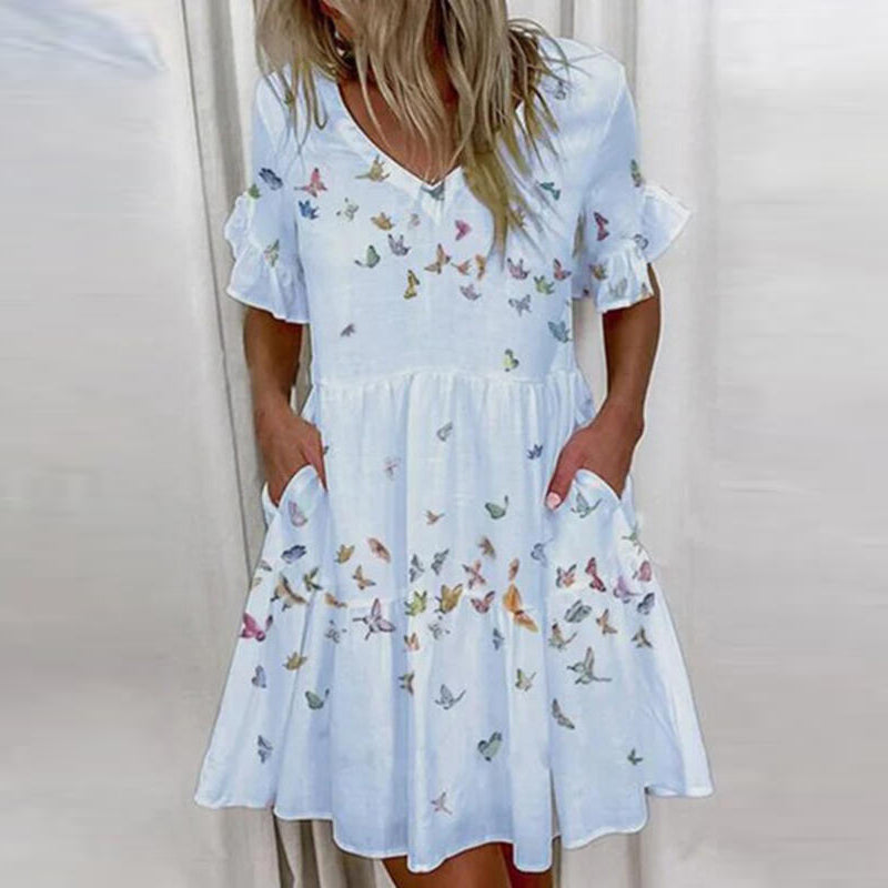 Summer Short Sleeve Floral Print Beach Dresses 9