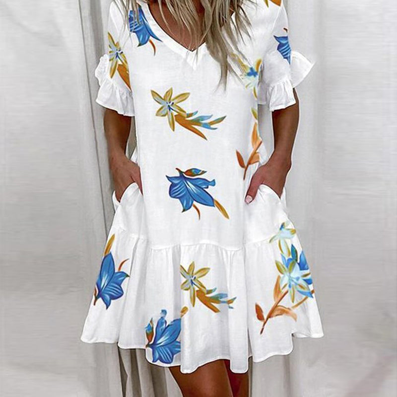Summer Short Sleeve Floral Print Beach Dresses 11