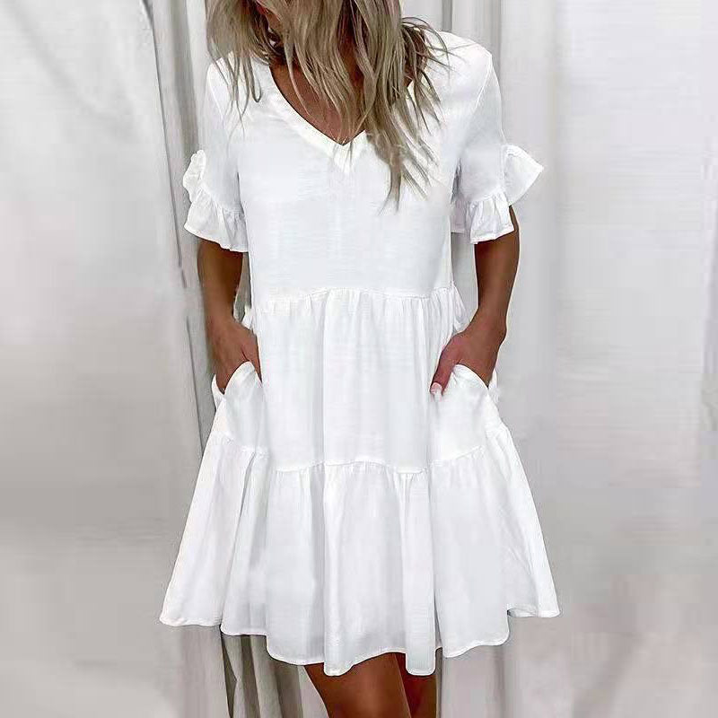 Summer Short Sleeve Floral Print Beach Dresses 14