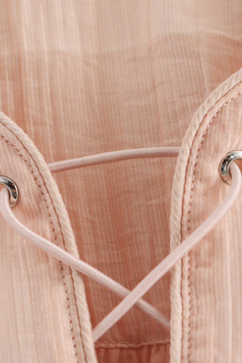 Casual Solid Color Lace Up O Neck Blouses