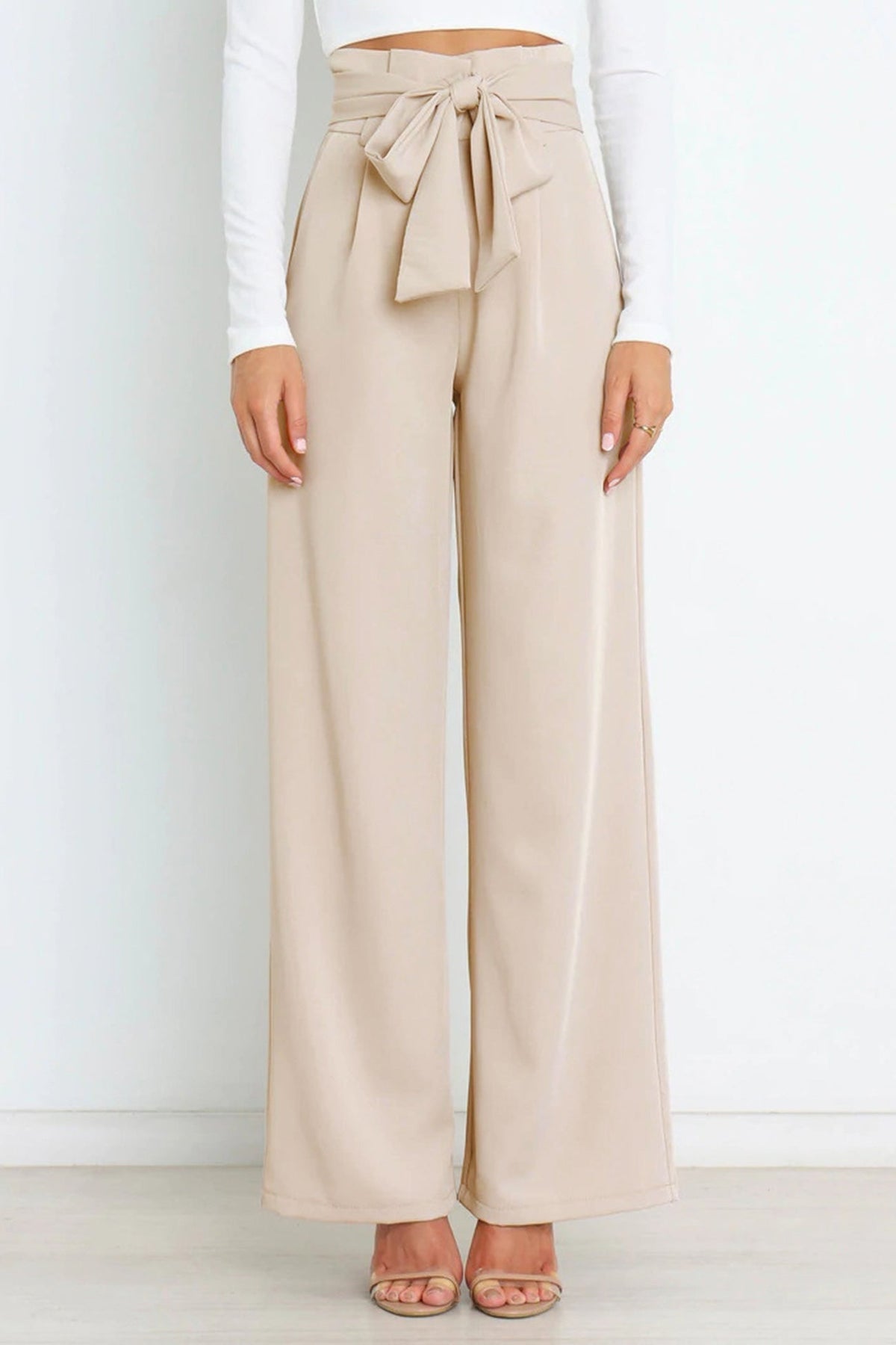 Casual Tie-Front Loose Straight Long Pants
