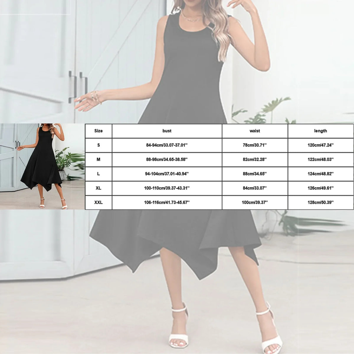 Round Neck Sleeveless Handkerchief-Hem Midi Dress 6