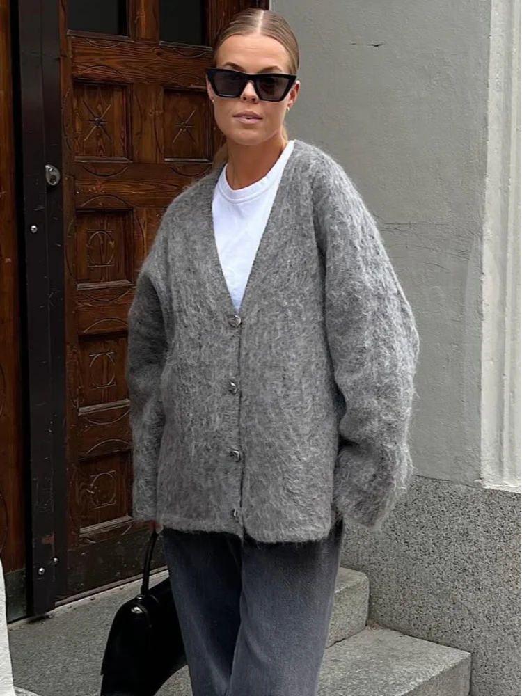 V-neck Single Breasted Loose Cardigan