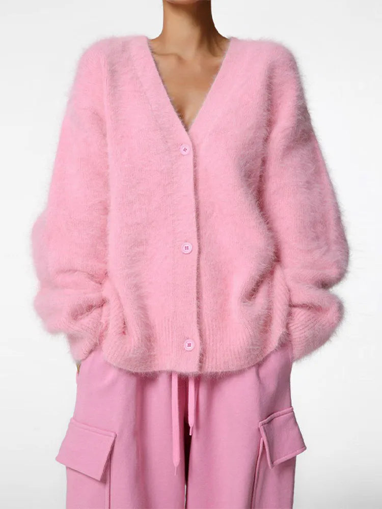 Furry Button Long Sleeve Cardigan 10
