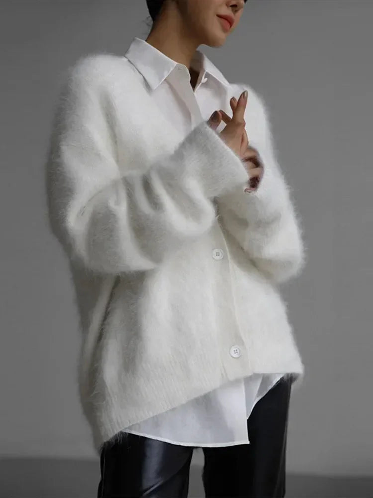 Furry Button Long Sleeve Cardigan 5