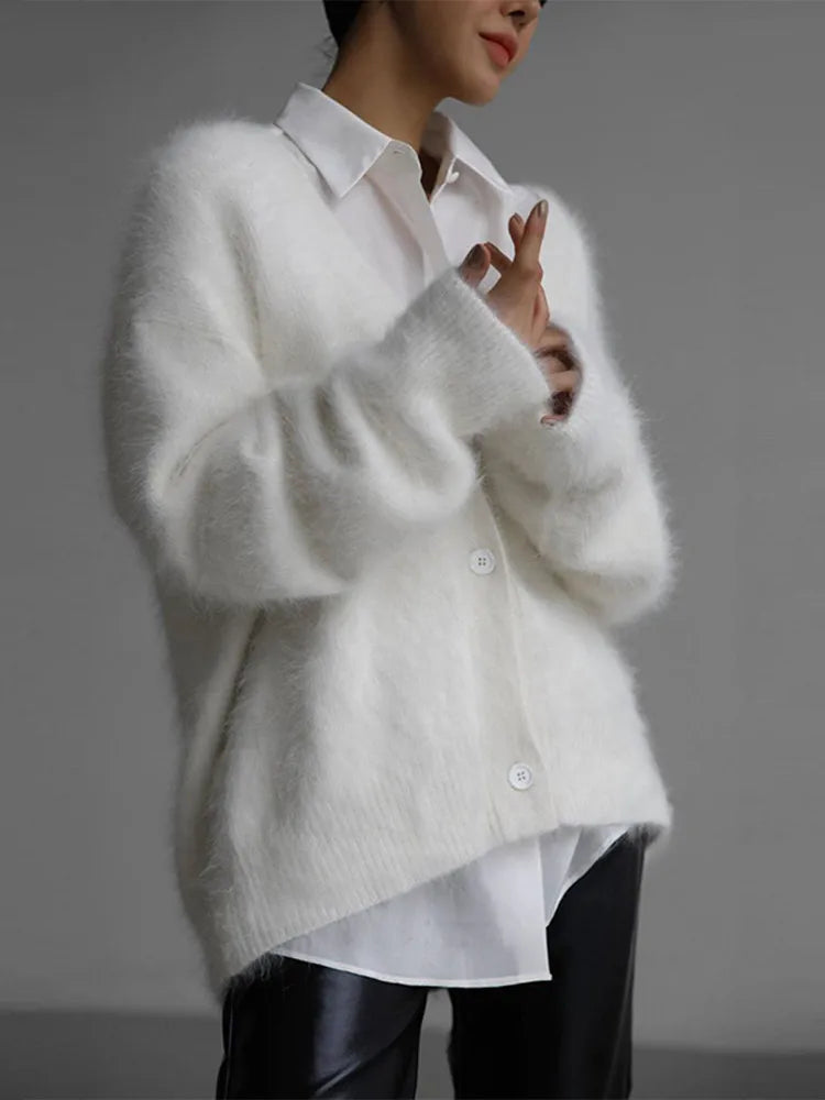 Furry Button Long Sleeve Cardigan 7