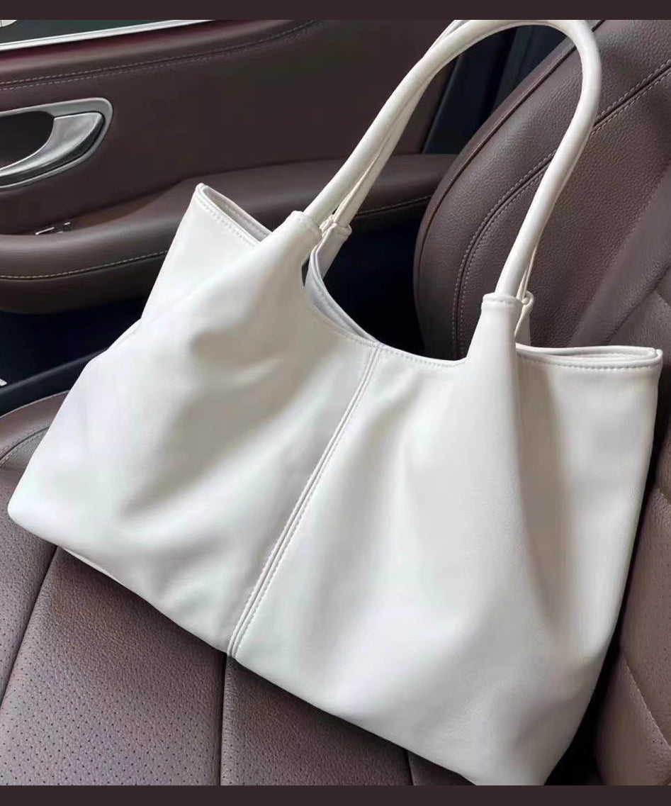 Leather Satchel White Handbag Capacity Large Casual Faux