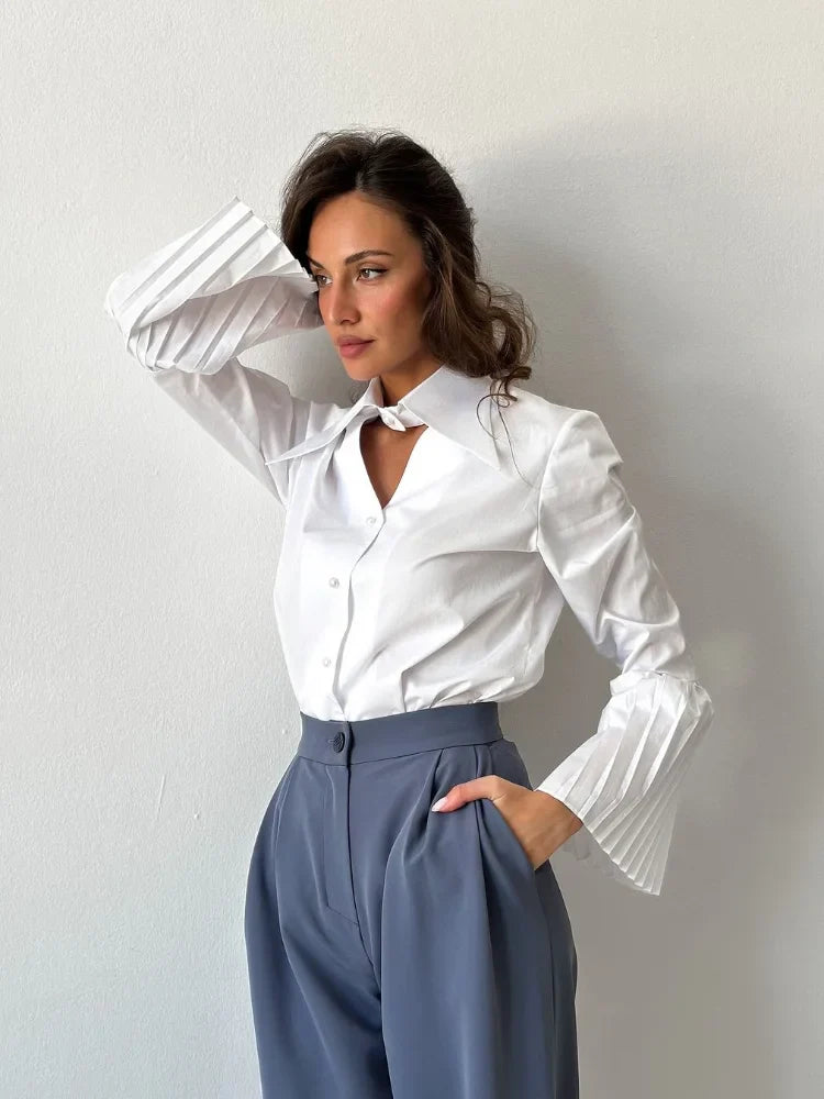 Single Breasted Ruffles Full Sleeve Blouse