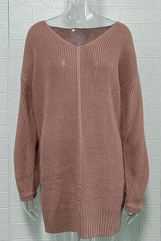 Casual Sky Blue Solid V-Neck Knitted Sweater  Fashionpara