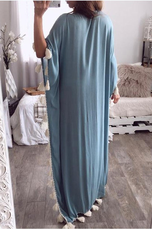 Casual Tassel Blue Maxi Dress  Fashionpara