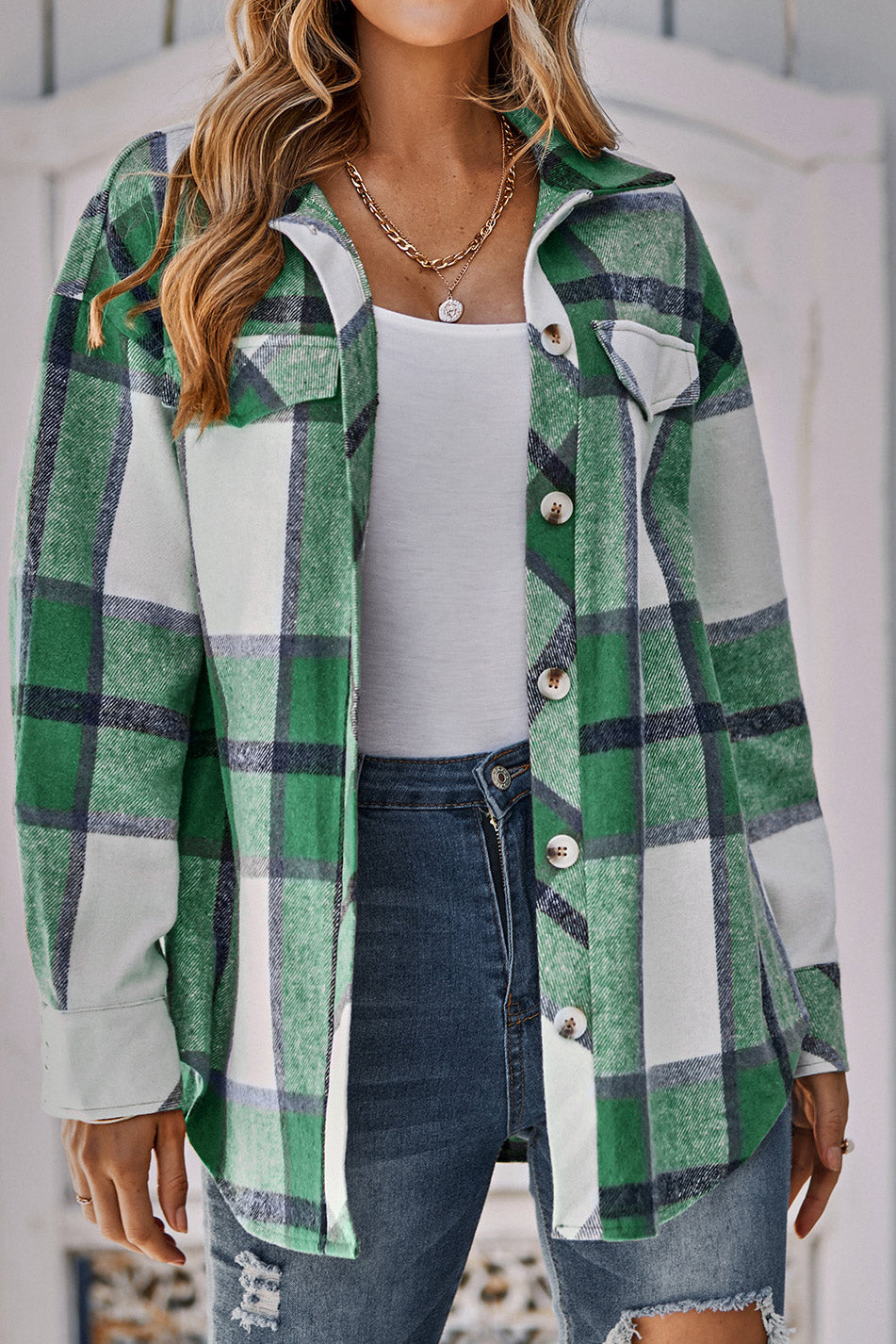 Casual White & Blue Plaid Shirt