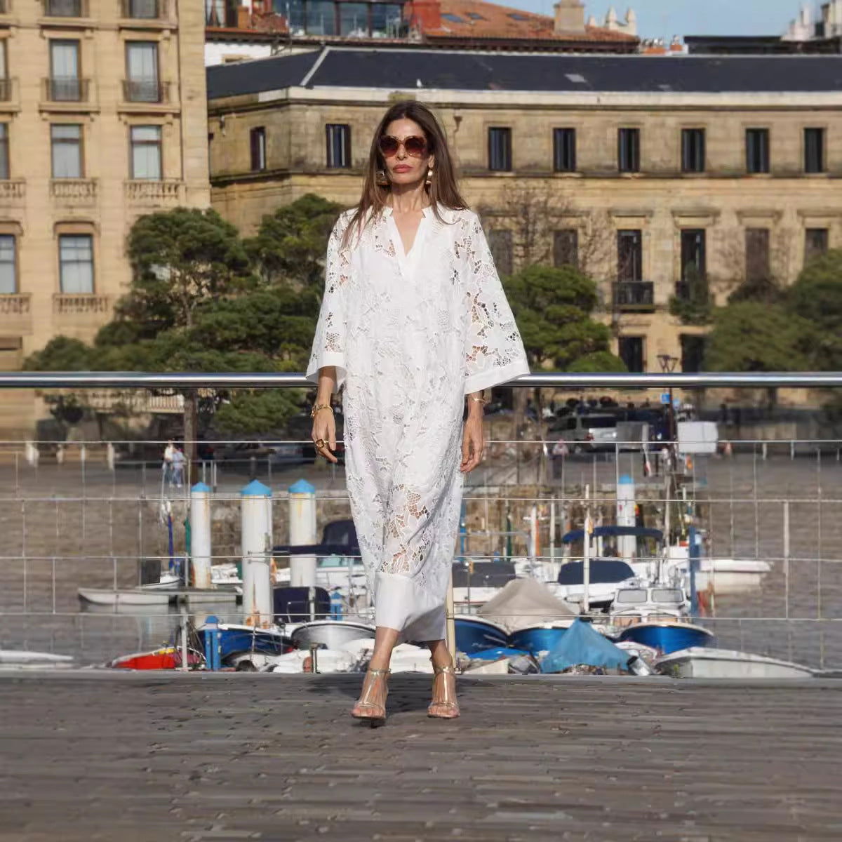 Casual Loose Beach Vacation Blouse Lace Shirt Dress - Fashionpara