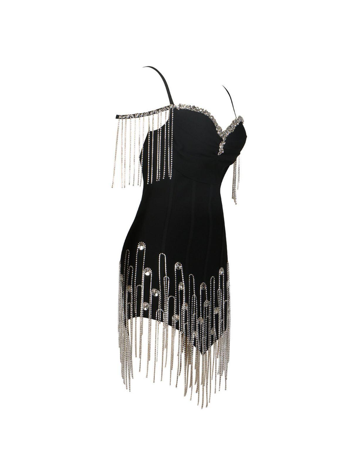 Rhinestone Fringe Sweetheart Spaghetti Strap Bustier Mini Dress - View 7