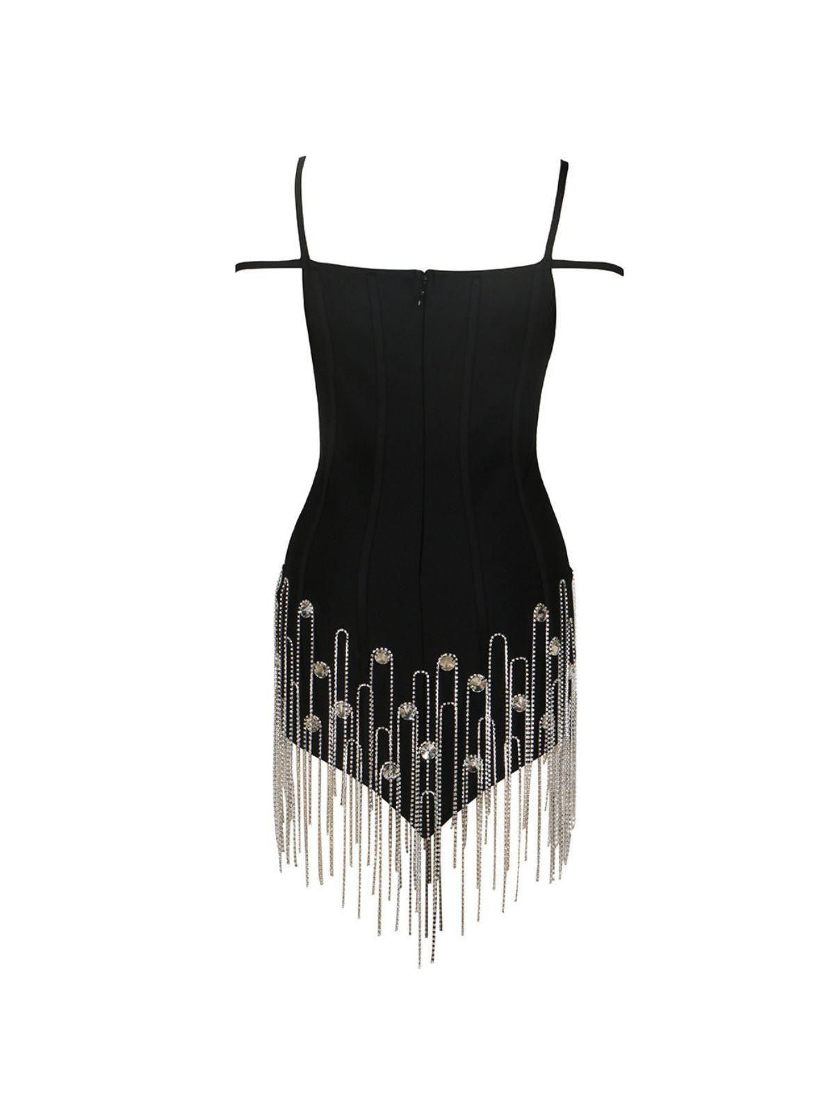 Rhinestone Fringe Sweetheart Spaghetti Strap Bustier Mini Dress - View 8