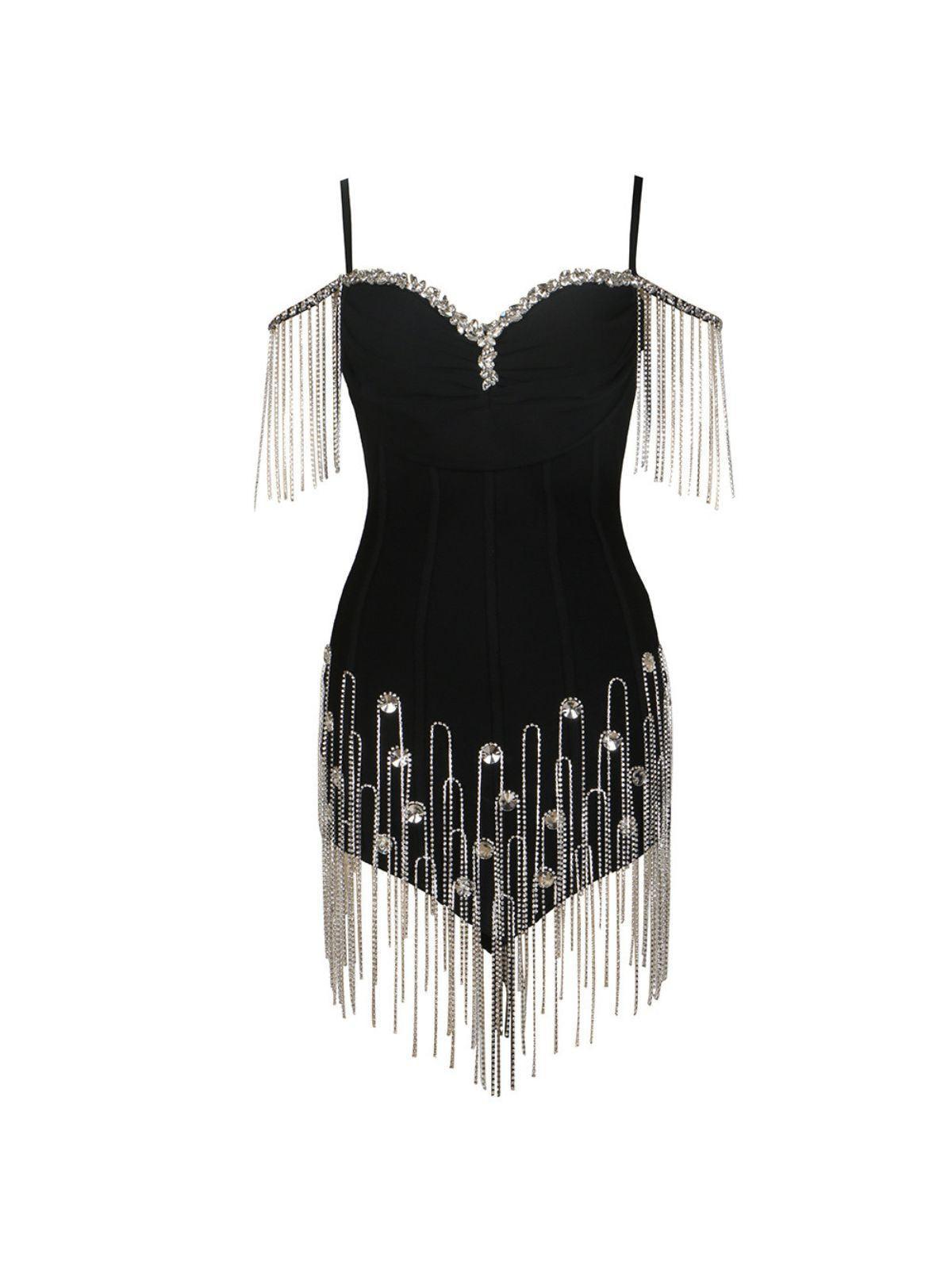 Rhinestone Fringe Sweetheart Spaghetti Strap Bustier Mini Dress - View 6