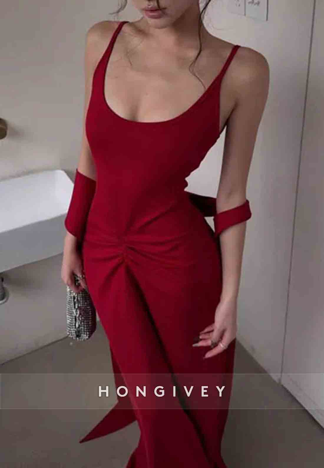 Burgundy Floor-Length Sleeveless Sheath Regular Straps Scoop Evening Gowns