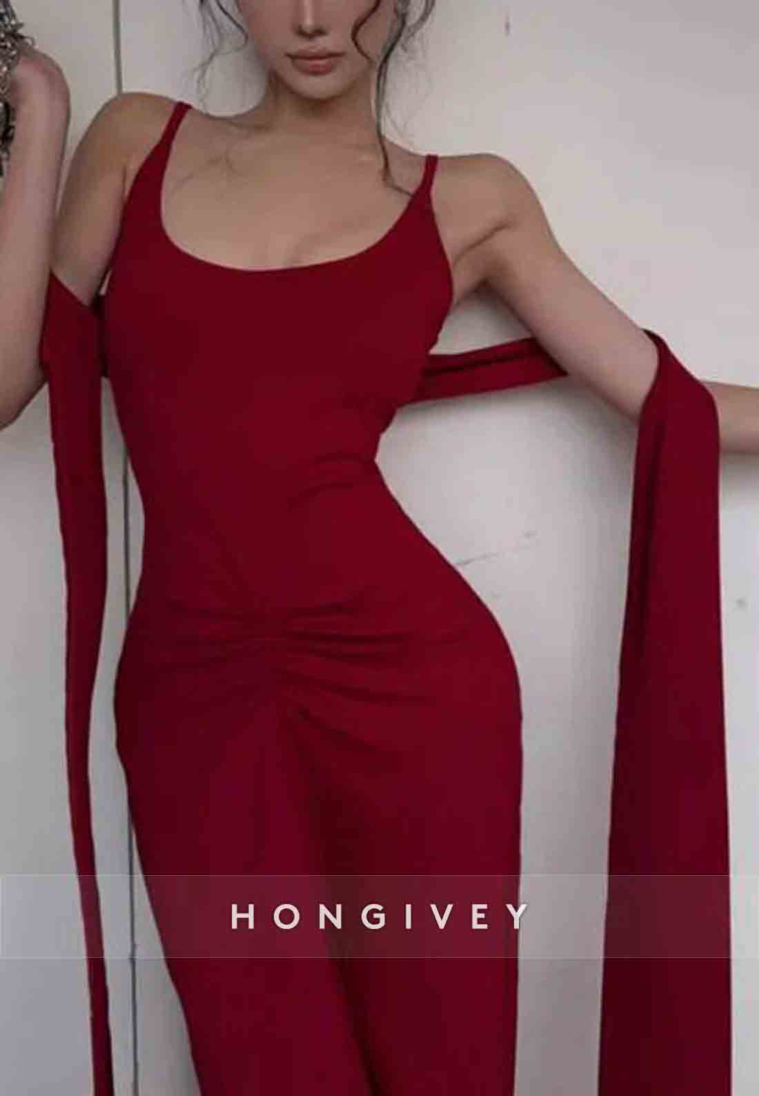 Burgundy Floor-Length Sleeveless Sheath Regular Straps Scoop Evening Gowns