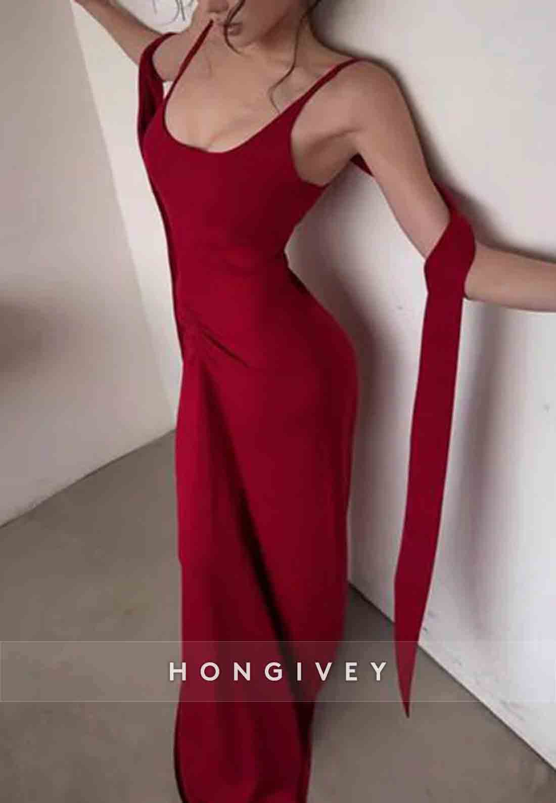 Burgundy Floor-Length Sleeveless Sheath Regular Straps Scoop Evening Gowns