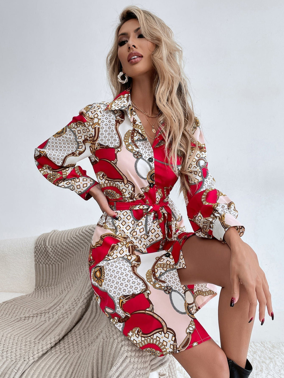 KittenAlarm - Chain Print Shirt Dress